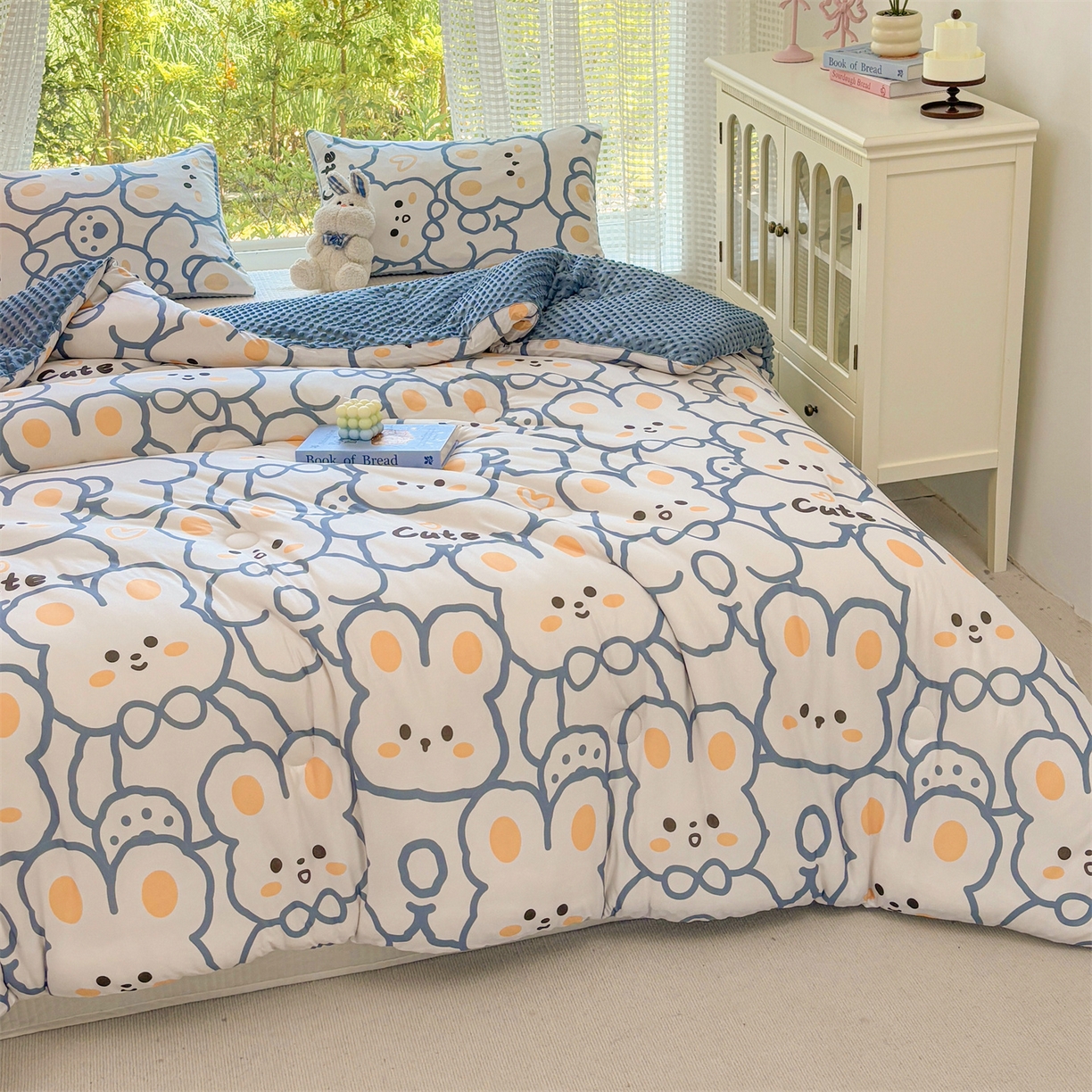 91家纺网 家纺一手货源 找家纺 恒畅 2025新款A类针织棉大豆被被子被芯 可爱兔