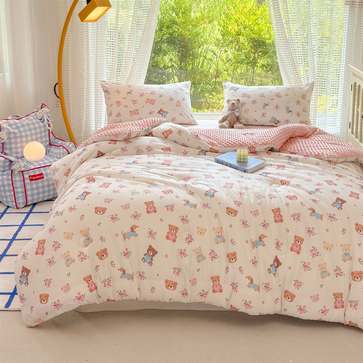 91家纺网 家纺一手货源 找家纺 恒畅 2025新款A类针织棉大豆被被子被芯 花田小熊