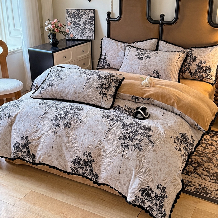 91家纺网 家纺一手货源 找家纺 （总）菲儿家纺 2025新款加厚保暖烂花法式牛奶绒四件套