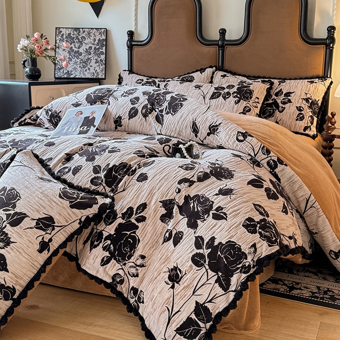 91家纺网 家纺一手货源 找家纺 （总）菲儿家纺 2025新款加厚保暖烂花法式牛奶绒四件套