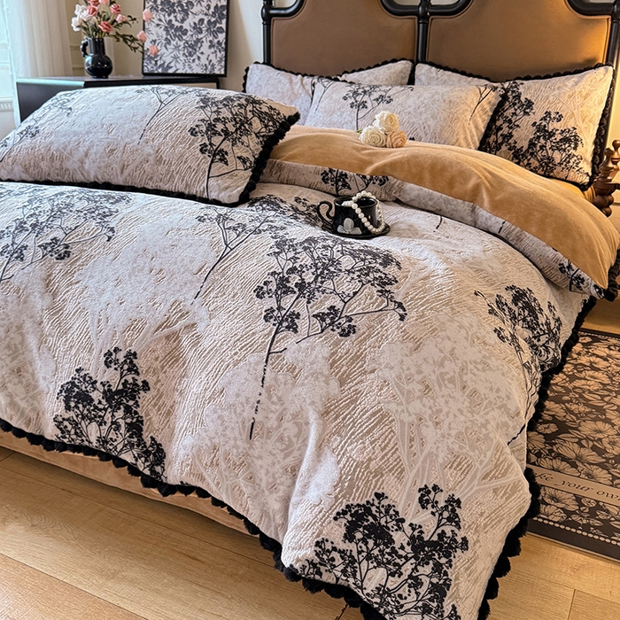 91家纺网 家纺一手货源 找家纺 （总）菲儿家纺 2025新款加厚保暖烂花法式牛奶绒四件套