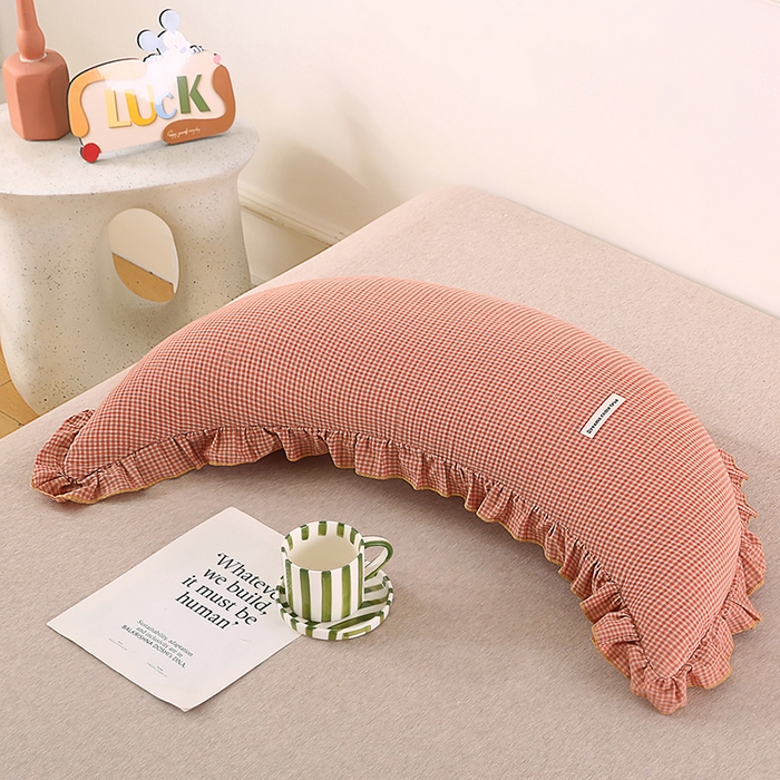 金牛枕芯 2025新款全棉棉麻月亮抱枕 月亮橘