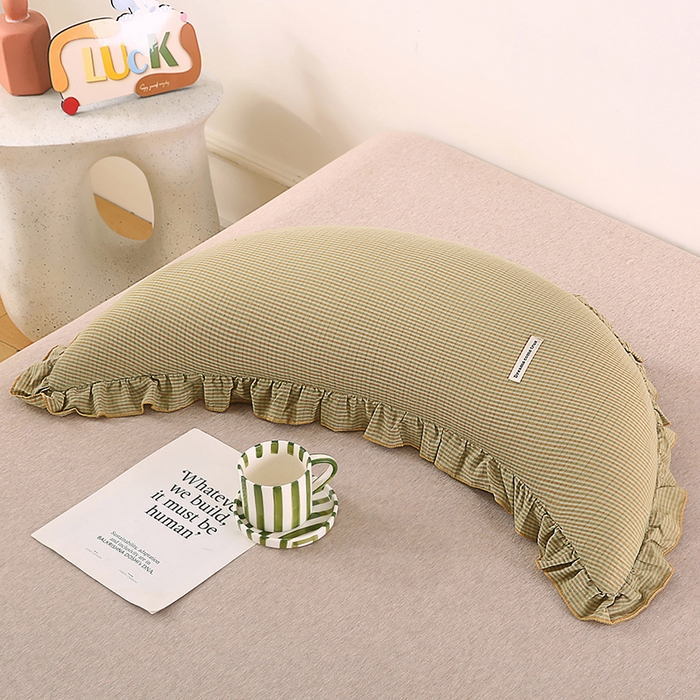 金牛枕芯 2025新款全棉棉麻月亮抱枕 月亮绿