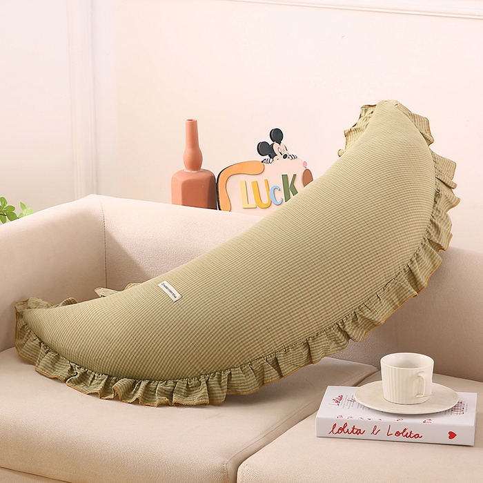 91家纺网 家纺一手货源 找家纺 金牛枕芯 2025新款全棉棉麻月亮抱枕 月亮绿