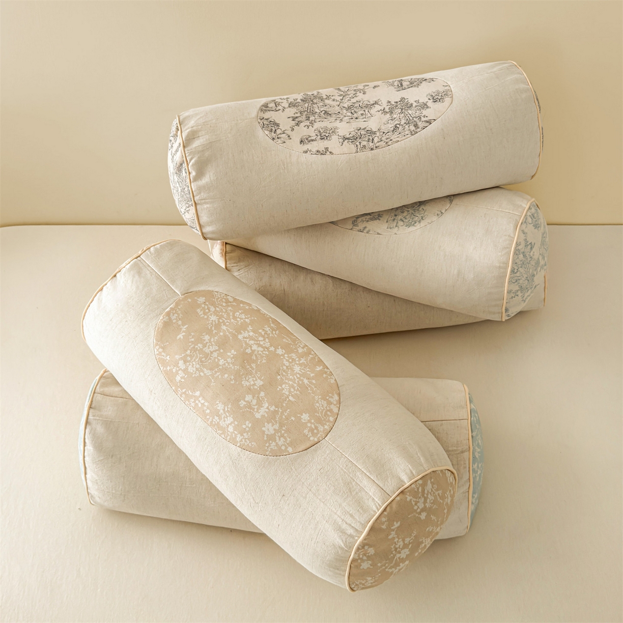 麦肯锡 2025新款棉麻古朴圆柱荞麦枕 枕头枕芯 组合图仅供展示不可下单