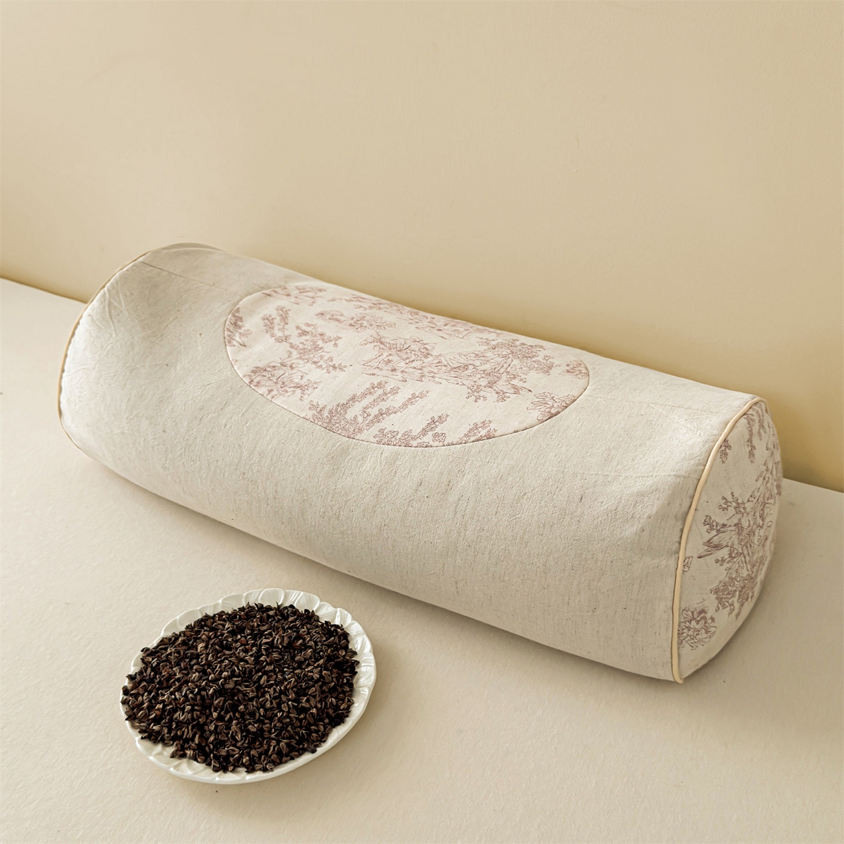 麦肯锡 2025新款棉麻古朴圆柱荞麦枕 枕头枕芯 田园粉