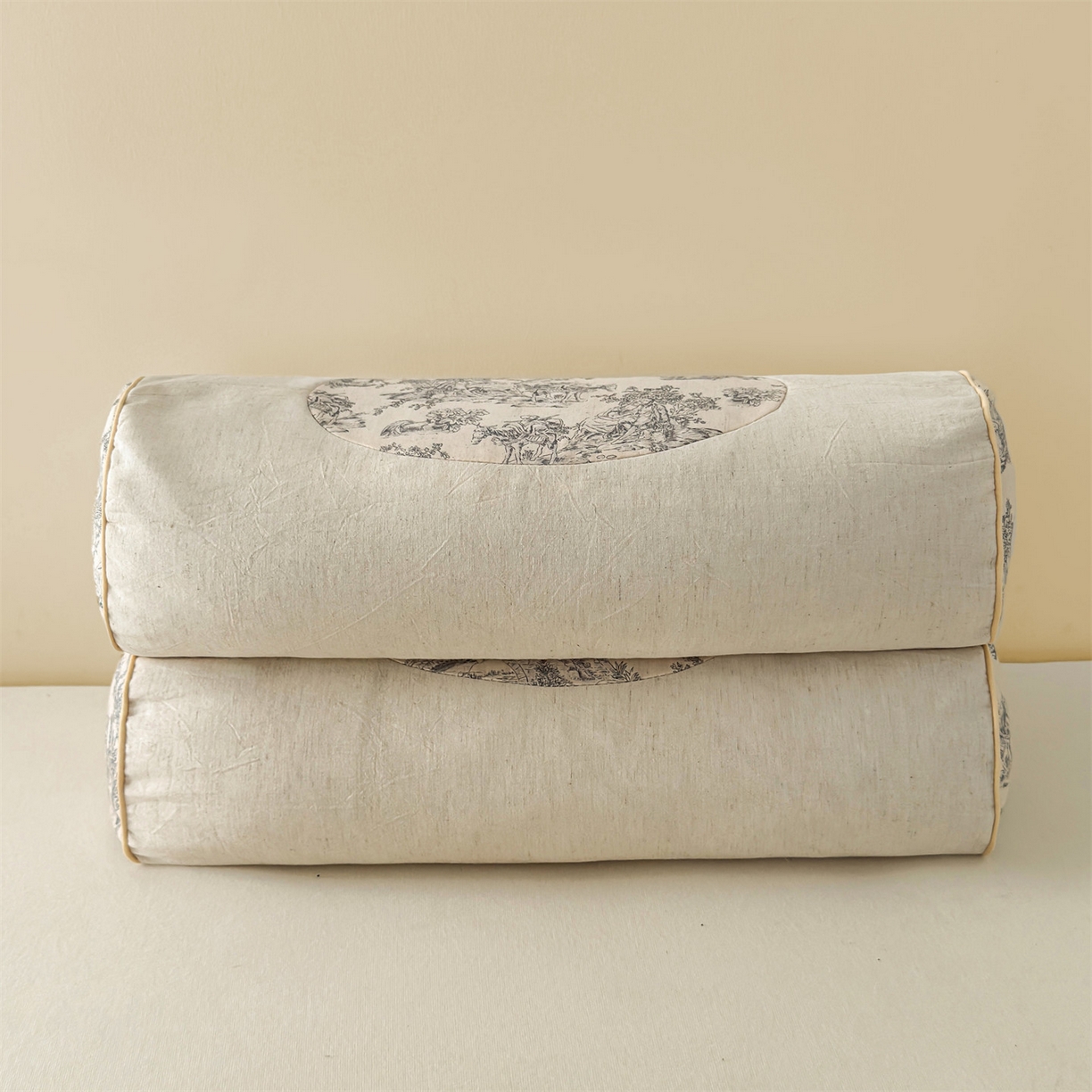 91家纺网 家纺一手货源 找家纺 麦肯锡 2025新款棉麻古朴圆柱荞麦枕 枕头枕芯 田园灰