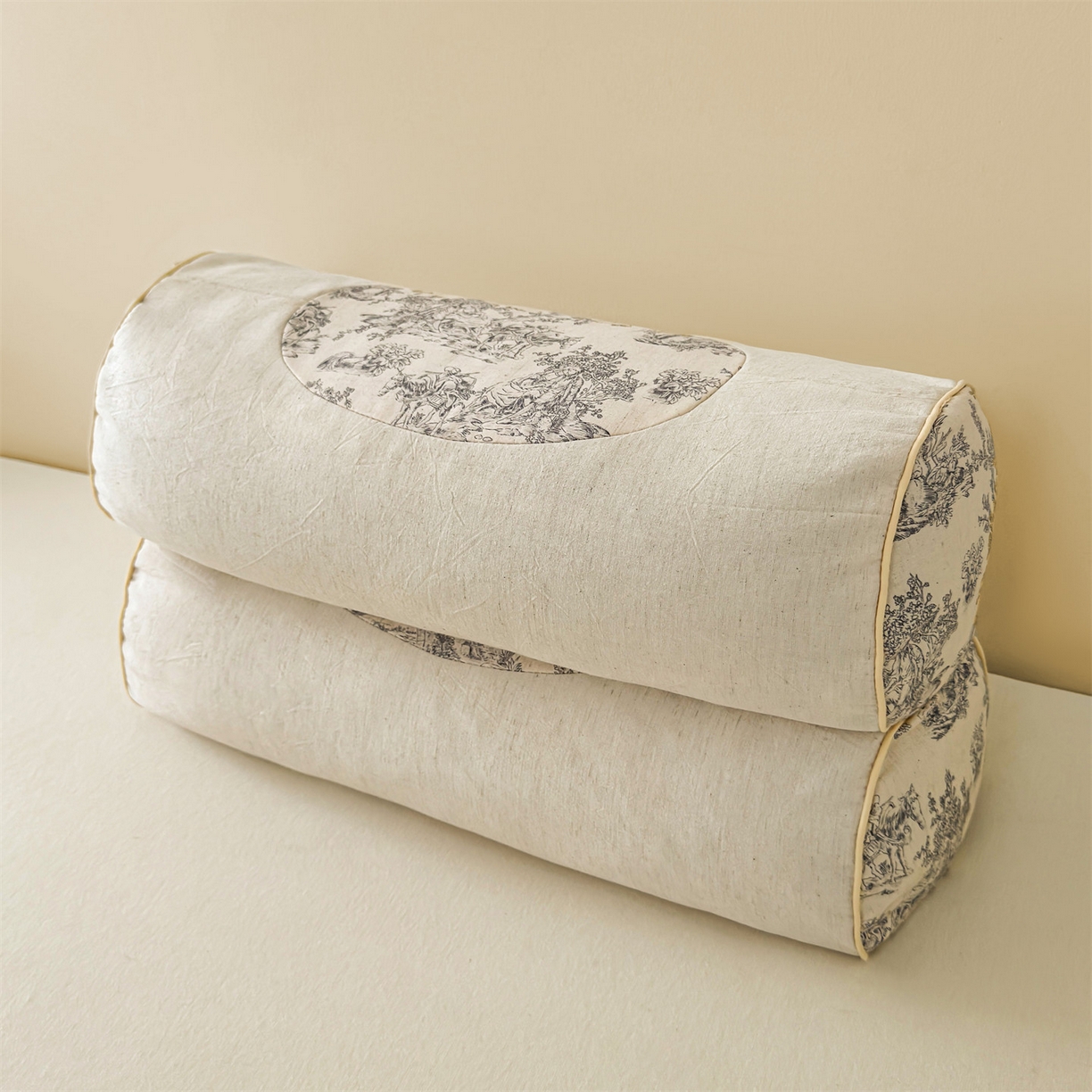 91家纺网 家纺一手货源 找家纺 麦肯锡 2025新款棉麻古朴圆柱荞麦枕 枕头枕芯 田园灰