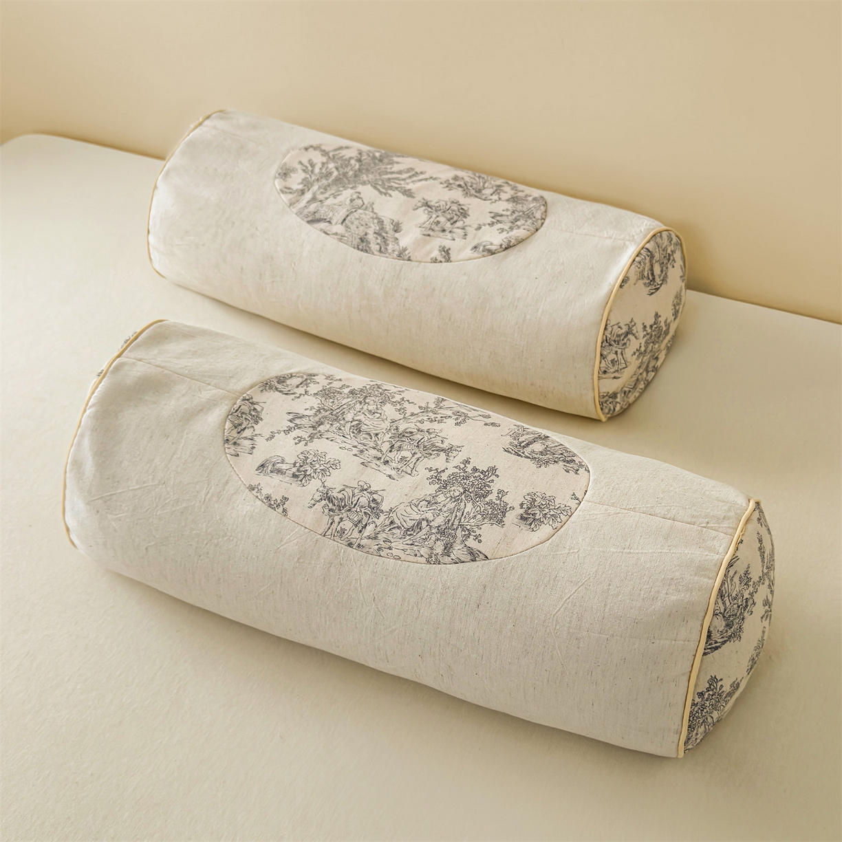 91家纺网 家纺一手货源 找家纺 麦肯锡 2025新款棉麻古朴圆柱荞麦枕 枕头枕芯 田园灰