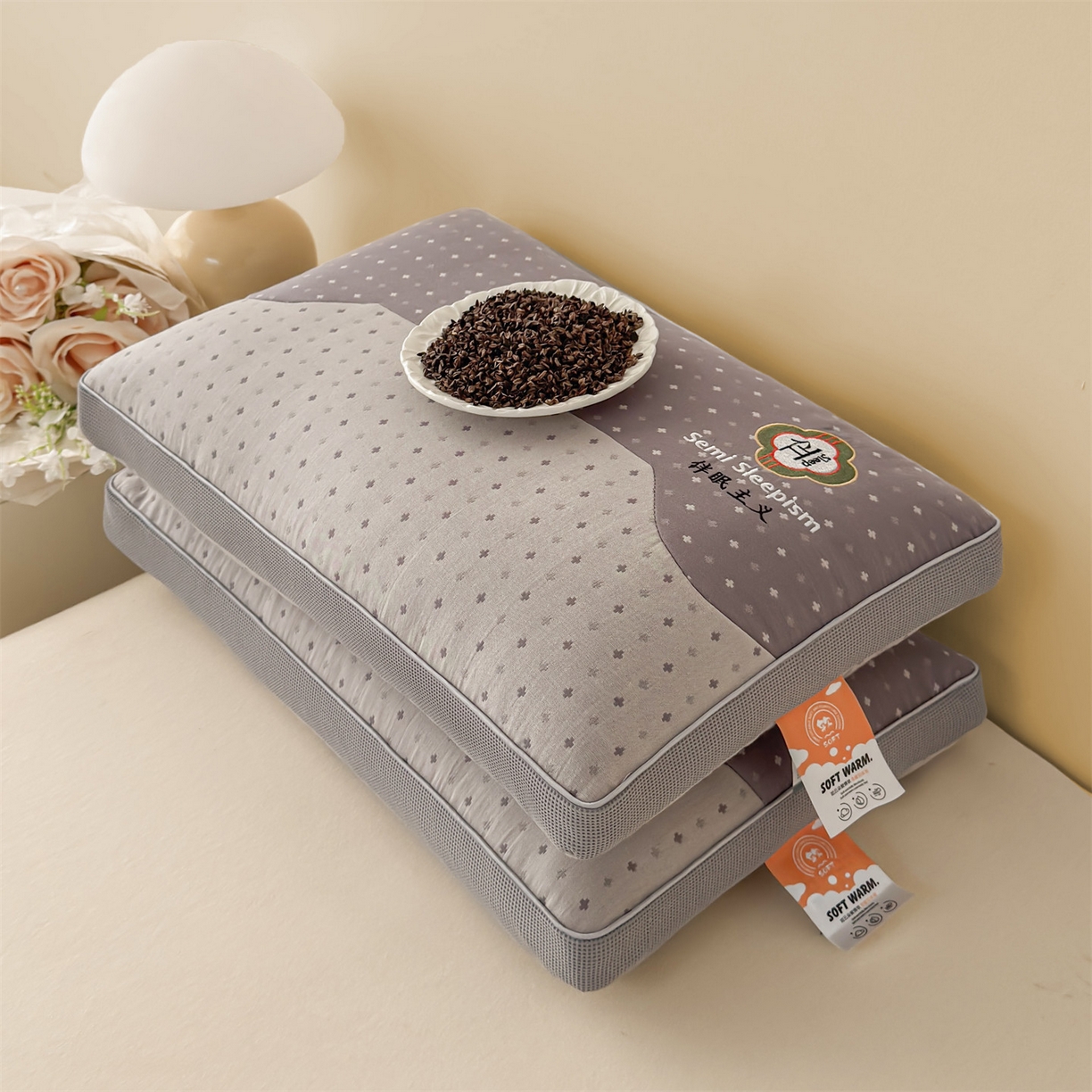 91家纺网 家纺一手货源 找家纺 （总）麦肯锡 2025新款伴眠主义双层纱纯荞麦枕 枕头枕芯