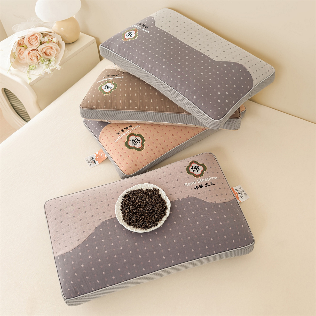 91家纺网 家纺一手货源 找家纺 （总）麦肯锡 2025新款伴眠主义双层纱纯荞麦枕 枕头枕芯