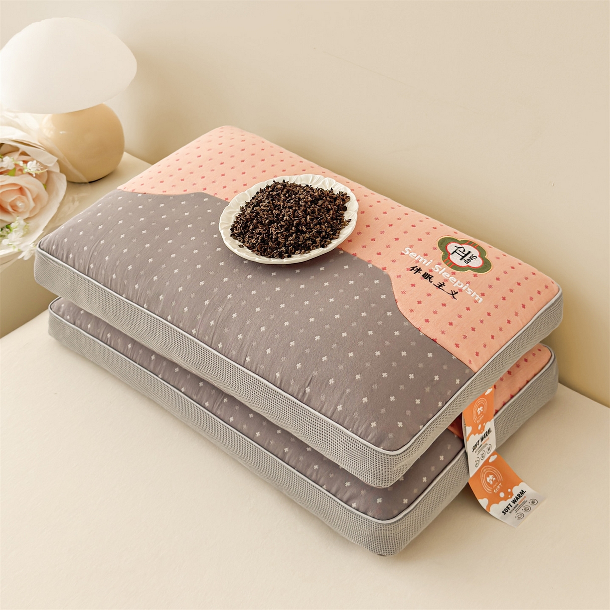 91家纺网 家纺一手货源 找家纺 （总）麦肯锡 2025新款伴眠主义双层纱纯荞麦枕 枕头枕芯