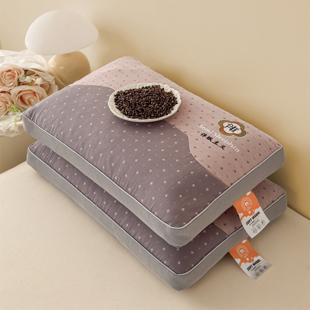 麦肯锡 2025新款伴眠主义双层纱纯荞麦枕 枕头枕芯 粉色