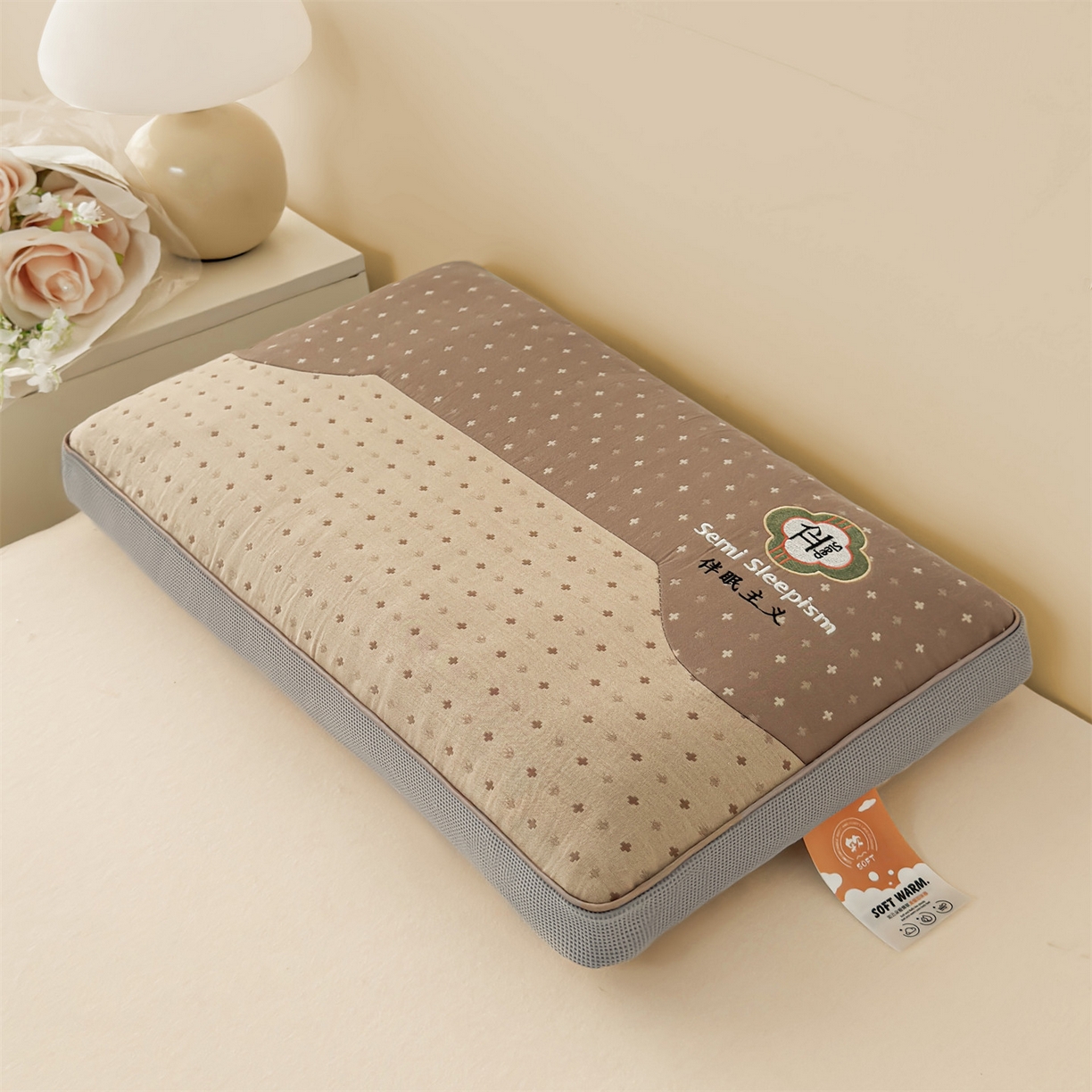 91家纺网 家纺一手货源 找家纺 麦肯锡 2025新款伴眠主义双层纱纯荞麦枕 枕头枕芯 咖色