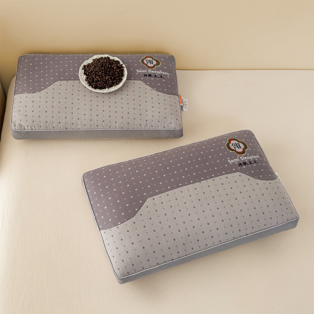91家纺网 家纺一手货源 找家纺 麦肯锡 2025新款伴眠主义双层纱纯荞麦枕 枕头枕芯 灰色