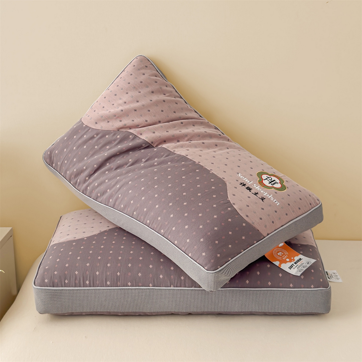 91家纺网 家纺一手货源 找家纺 麦肯锡 2025新款伴眠主义双层纱纯荞麦枕 枕头枕芯 粉色