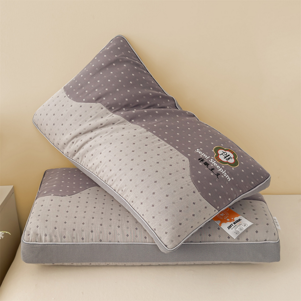 91家纺网 家纺一手货源 找家纺 麦肯锡 2025新款伴眠主义双层纱纯荞麦枕 枕头枕芯 灰色