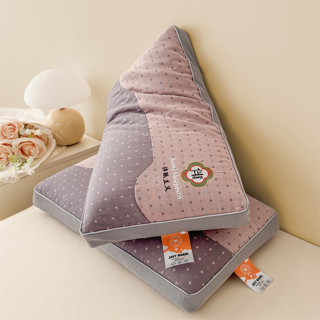 91家纺网 家纺一手货源 找家纺 麦肯锡 2025新款伴眠主义双层纱纯荞麦枕 枕头枕芯 粉色