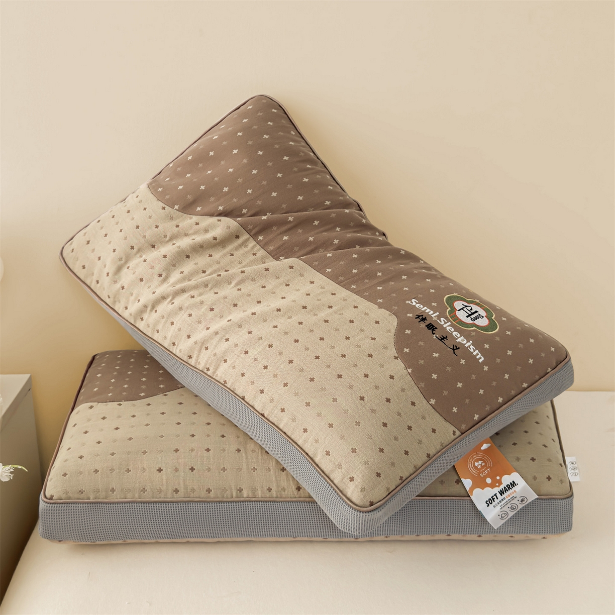 91家纺网 家纺一手货源 找家纺 麦肯锡 2025新款伴眠主义双层纱纯荞麦枕 枕头枕芯 咖色