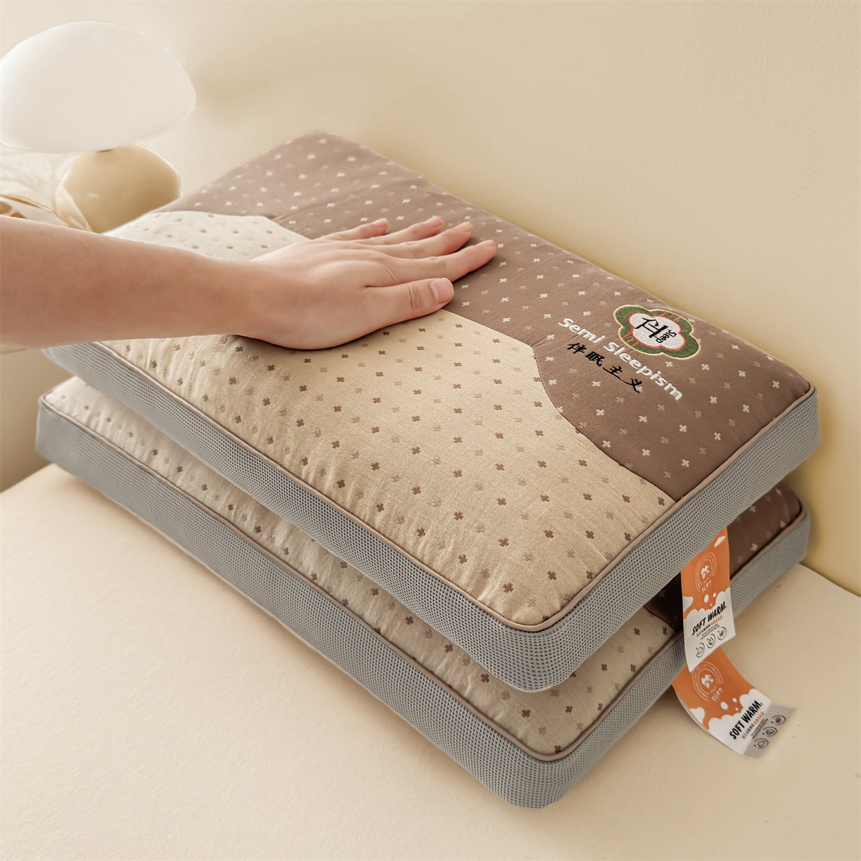 91家纺网 家纺一手货源 找家纺 麦肯锡 2025新款伴眠主义双层纱纯荞麦枕 枕头枕芯 咖色