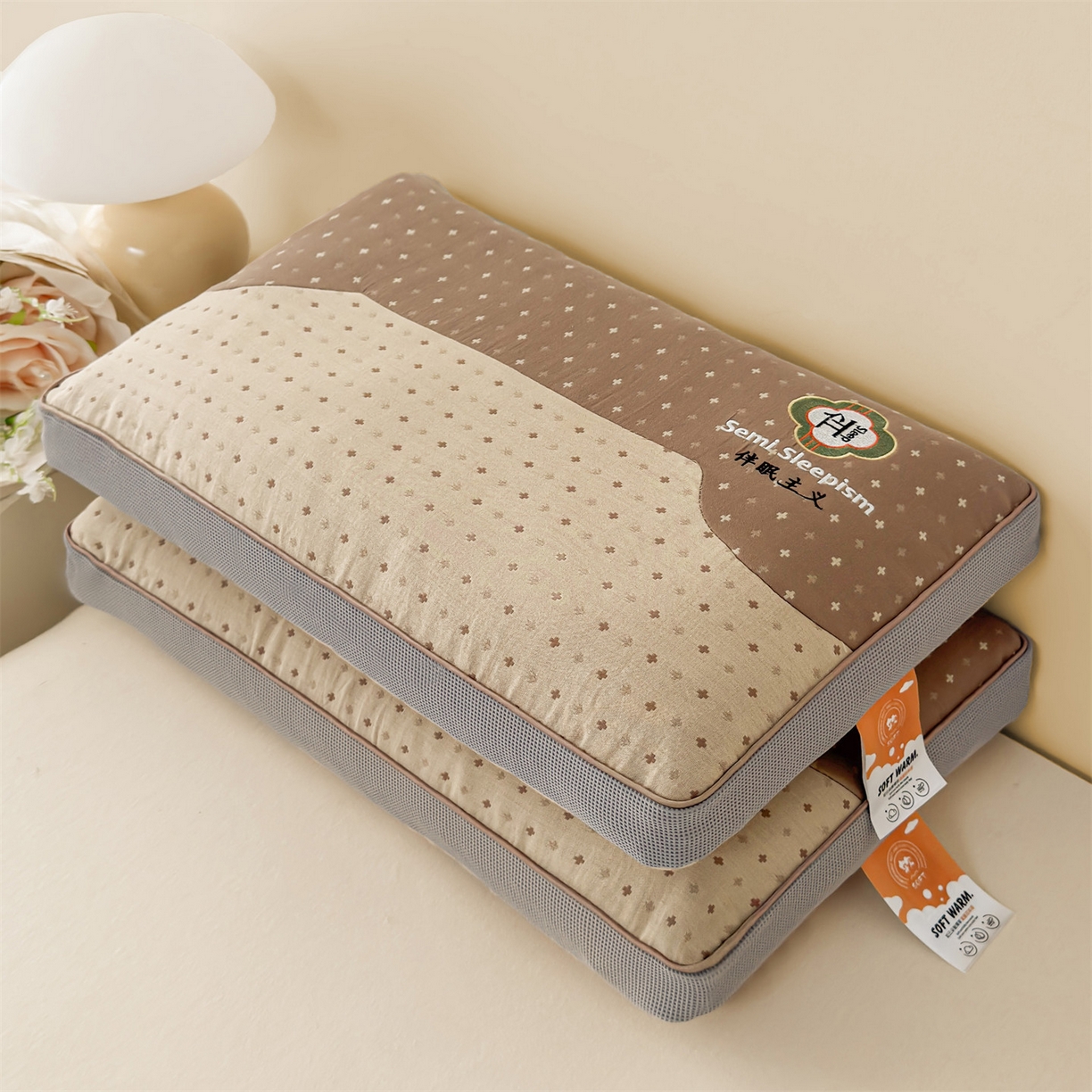 91家纺网 家纺一手货源 找家纺 麦肯锡 2025新款伴眠主义双层纱纯荞麦枕 枕头枕芯 咖色