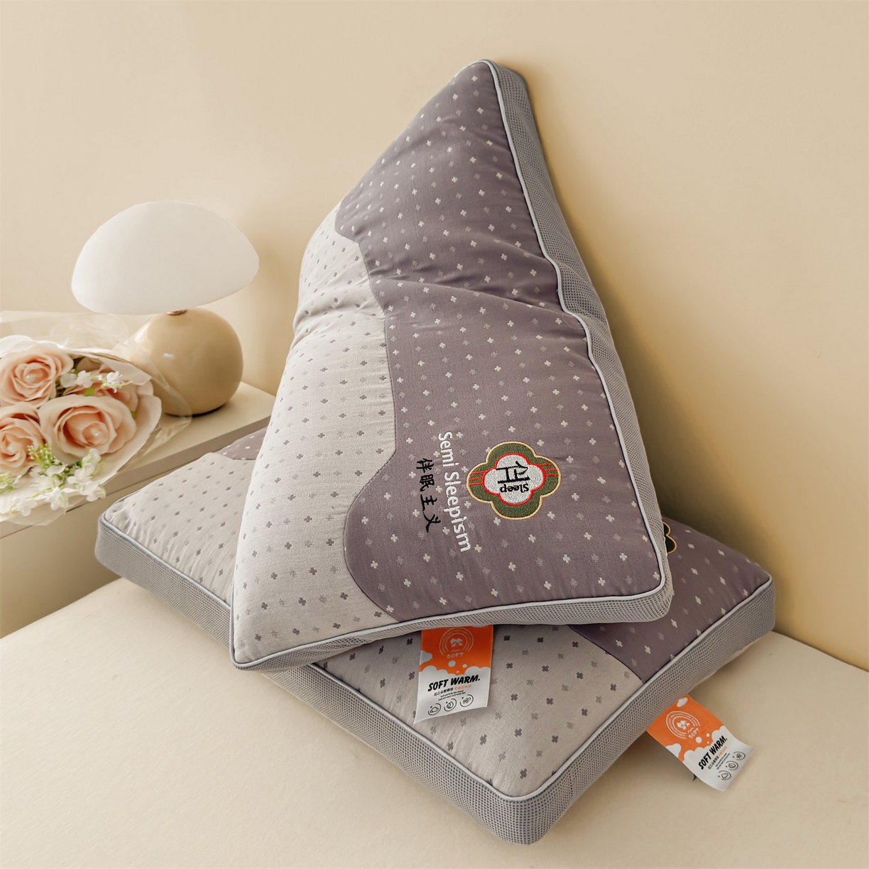 91家纺网 家纺一手货源 找家纺 麦肯锡 2025新款伴眠主义双层纱纯荞麦枕 枕头枕芯 灰色