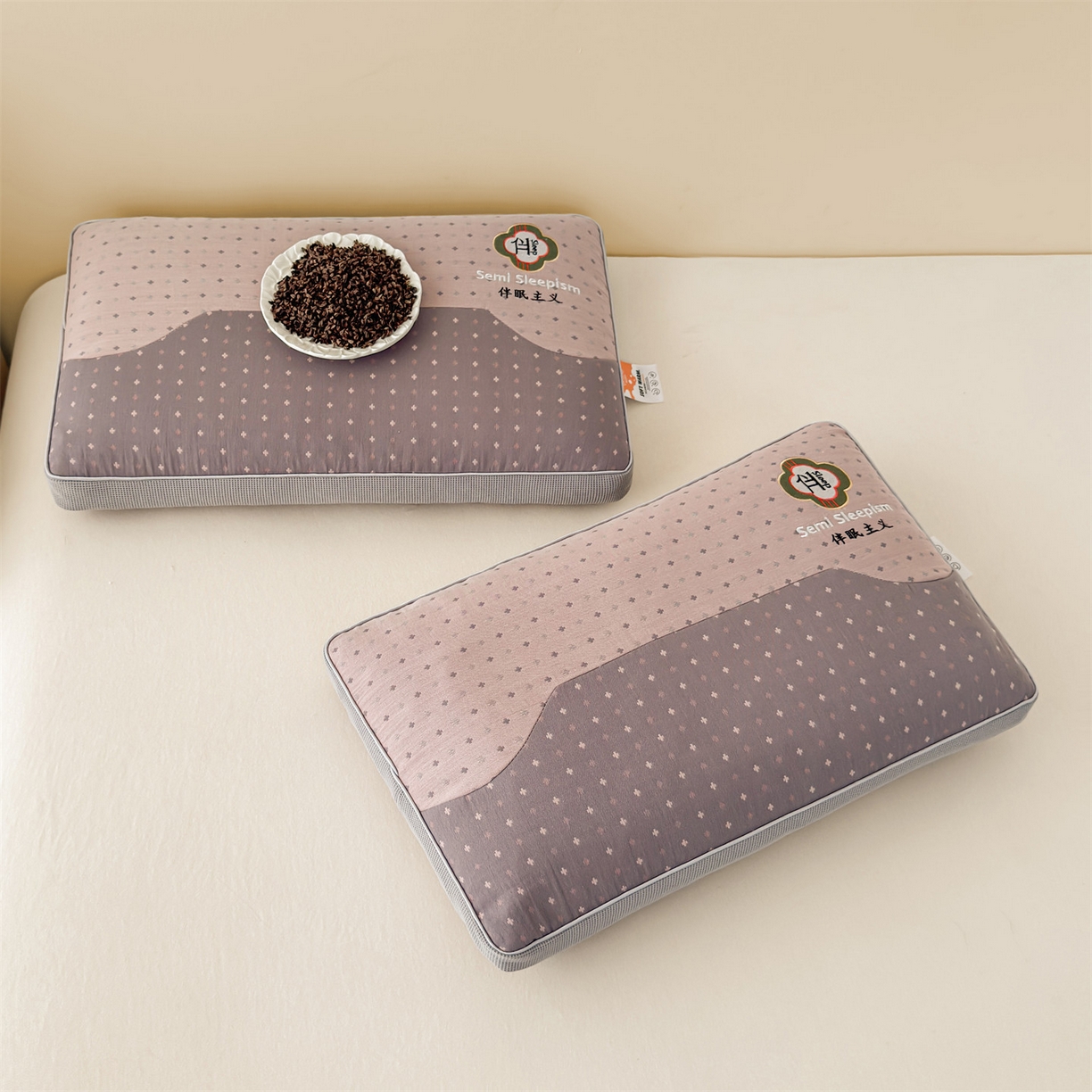 91家纺网 家纺一手货源 找家纺 麦肯锡 2025新款伴眠主义双层纱纯荞麦枕 枕头枕芯 粉色