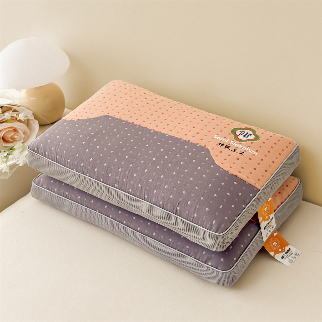 91家纺网 家纺一手货源 找家纺 麦肯锡 2025新款伴眠主义双层纱纯荞麦枕 枕头枕芯 橙色