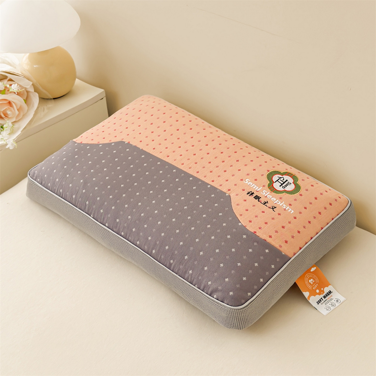 91家纺网 家纺一手货源 找家纺 麦肯锡 2025新款伴眠主义双层纱纯荞麦枕 枕头枕芯 橙色