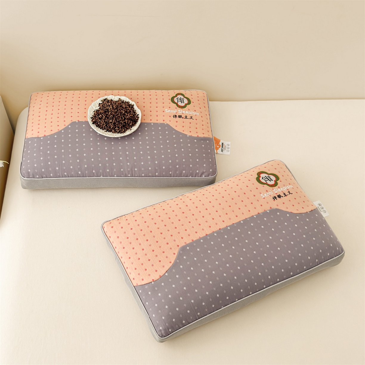 91家纺网 家纺一手货源 找家纺 麦肯锡 2025新款伴眠主义双层纱纯荞麦枕 枕头枕芯 橙色