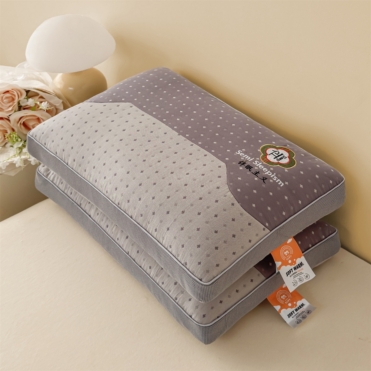 91家纺网 家纺一手货源 找家纺 麦肯锡 2025新款伴眠主义双层纱纯荞麦枕 枕头枕芯 灰色