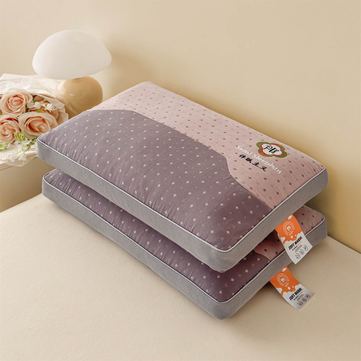 91家纺网 家纺一手货源 找家纺 麦肯锡 2025新款伴眠主义双层纱纯荞麦枕 枕头枕芯 粉色