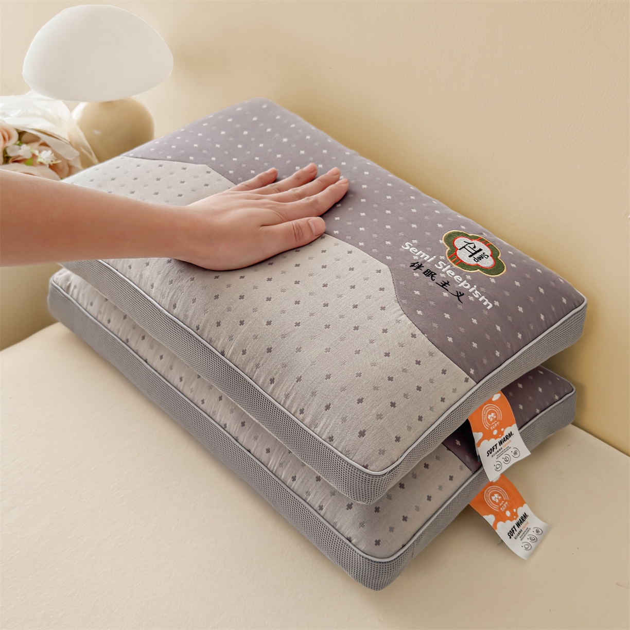 91家纺网 家纺一手货源 找家纺 麦肯锡 2025新款伴眠主义双层纱纯荞麦枕 枕头枕芯 灰色