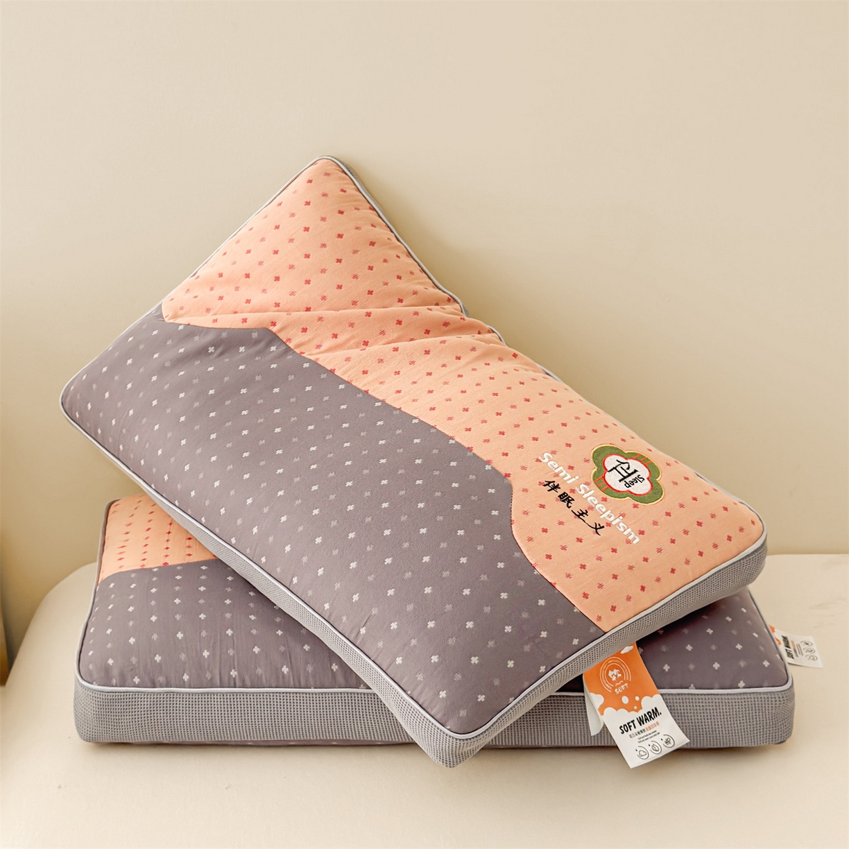 91家纺网 家纺一手货源 找家纺 麦肯锡 2025新款伴眠主义双层纱纯荞麦枕 枕头枕芯 橙色