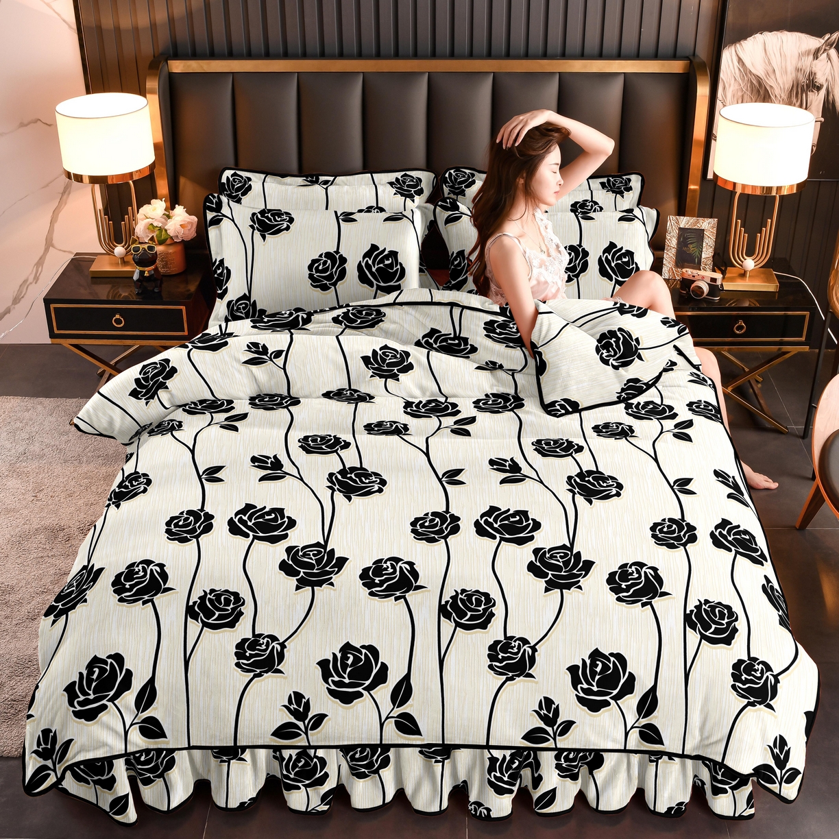 91家纺网 家纺一手货源 找家纺 (总)赛丽雅 2025新款牛奶绒床裙四件套8-9斤法莱绒直播爆款日产2万套