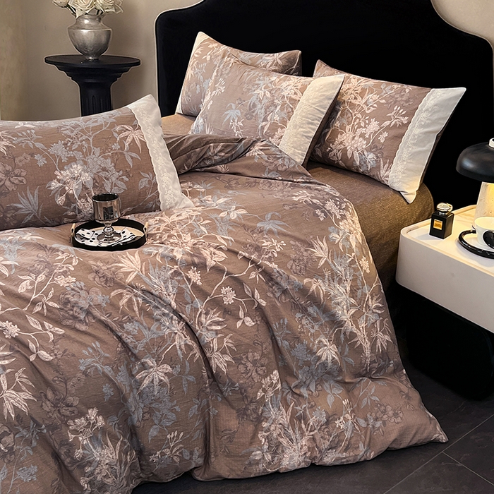 91家纺网 家纺一手货源 找家纺 梦舒羽 2025新款A类原麻四件套蕾丝花边加厚被套1.5m床单床笠宿舍双人床套件 金枝玉叶