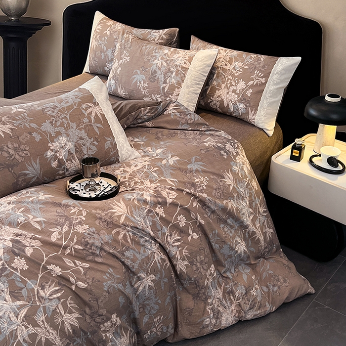 91家纺网 家纺一手货源 找家纺 梦舒羽 2025新款A类原麻四件套蕾丝花边加厚被套1.5m床单床笠宿舍双人床套件 金枝玉叶