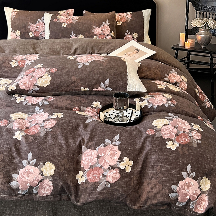 91家纺网 家纺一手货源 找家纺 梦舒羽 2025新款A类原麻四件套蕾丝花边加厚被套1.5m床单床笠宿舍双人床套件 繁花