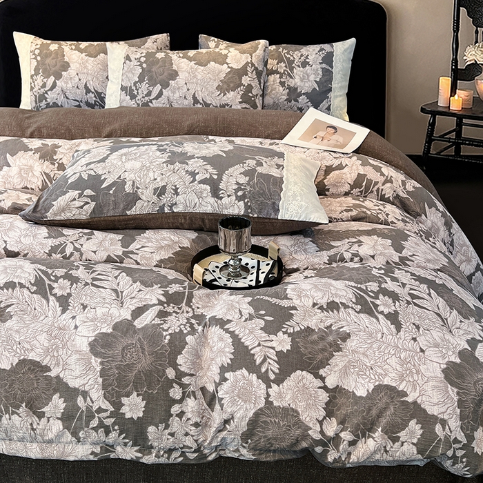 91家纺网 家纺一手货源 找家纺 梦舒羽 2025新款A类原麻四件套蕾丝花边加厚被套1.5m床单床笠宿舍双人床套件 浮绘花影-白