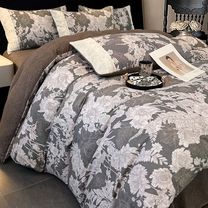 91家纺网 家纺一手货源 找家纺 梦舒羽 2025新款A类原麻四件套蕾丝花边加厚被套1.5m床单床笠宿舍双人床套件 浮绘花影-白