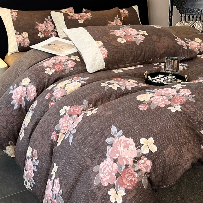 91家纺网 家纺一手货源 找家纺 梦舒羽 2025新款A类原麻四件套蕾丝花边加厚被套1.5m床单床笠宿舍双人床套件 繁花