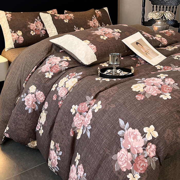 91家纺网 家纺一手货源 找家纺 梦舒羽 2025新款A类原麻四件套蕾丝花边加厚被套1.5m床单床笠宿舍双人床套件 繁花