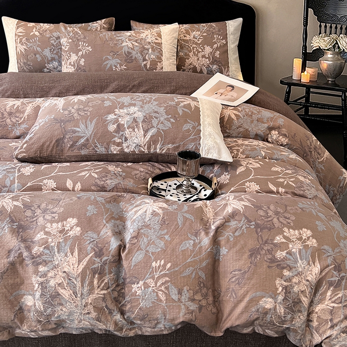 91家纺网 家纺一手货源 找家纺 梦舒羽 2025新款A类原麻四件套蕾丝花边加厚被套1.5m床单床笠宿舍双人床套件 金枝玉叶