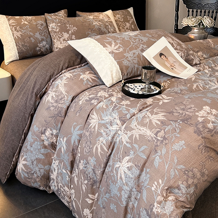 91家纺网 家纺一手货源 找家纺 梦舒羽 2025新款A类原麻四件套蕾丝花边加厚被套1.5m床单床笠宿舍双人床套件 金枝玉叶