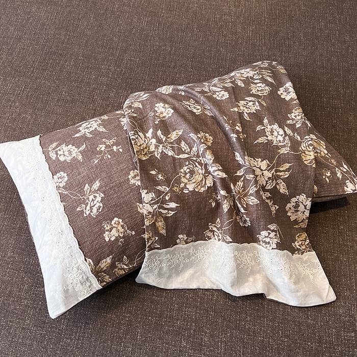 91家纺网 家纺一手货源 找家纺 梦舒羽 2025新款A类原麻四件套蕾丝花边加厚被套1.5m床单床笠宿舍双人床套件 秋日