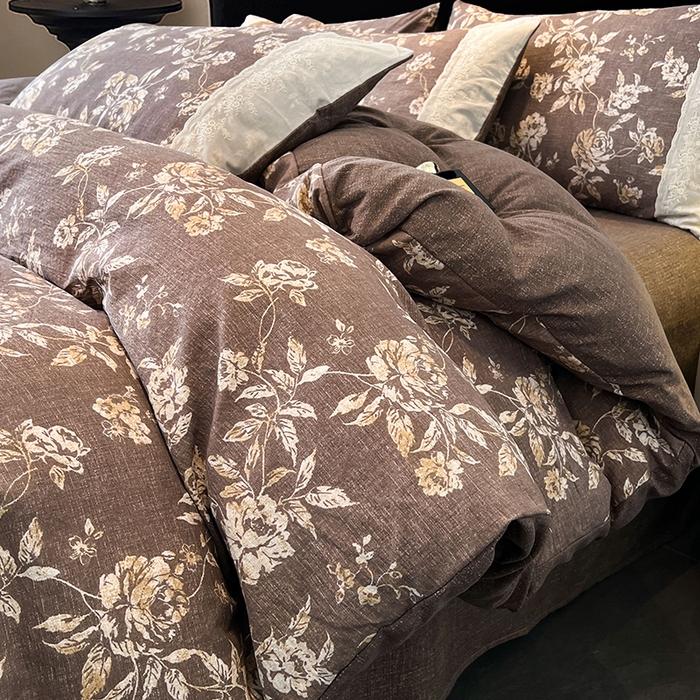 91家纺网 家纺一手货源 找家纺 梦舒羽 2025新款A类原麻四件套蕾丝花边加厚被套1.5m床单床笠宿舍双人床套件 秋日