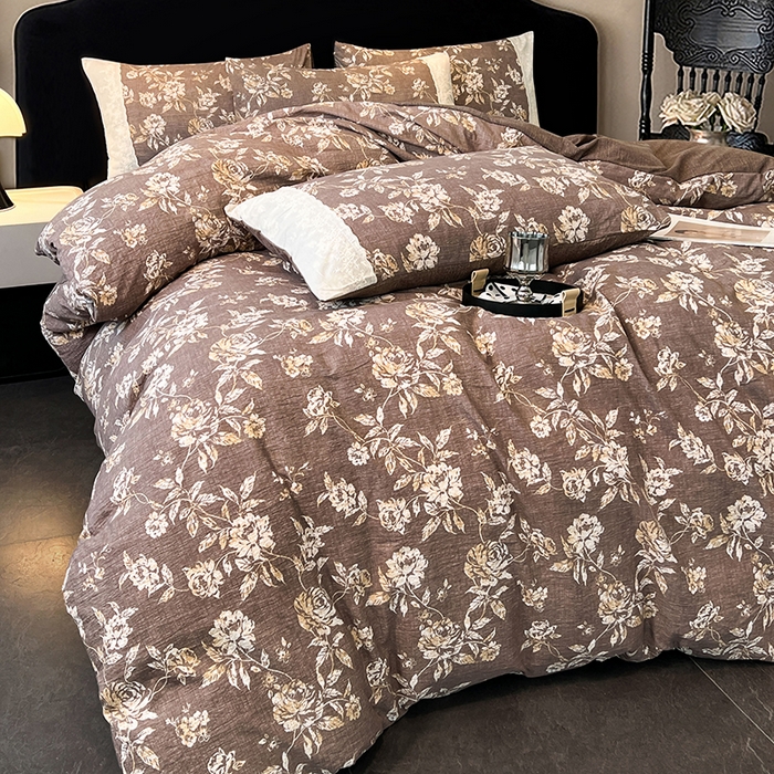 91家纺网 家纺一手货源 找家纺 梦舒羽 2025新款A类原麻四件套蕾丝花边加厚被套1.5m床单床笠宿舍双人床套件 秋日