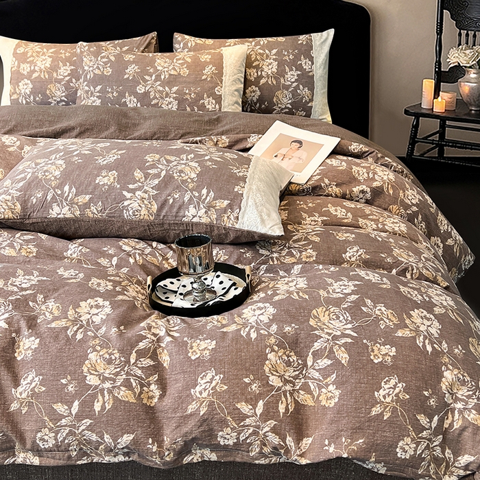 91家纺网 家纺一手货源 找家纺 梦舒羽 2025新款A类原麻四件套蕾丝花边加厚被套1.5m床单床笠宿舍双人床套件 秋日