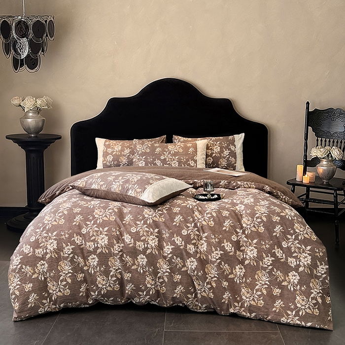 91家纺网 家纺一手货源 找家纺 圣比熊 2025新款原麻蕾丝花边四件套 秋日