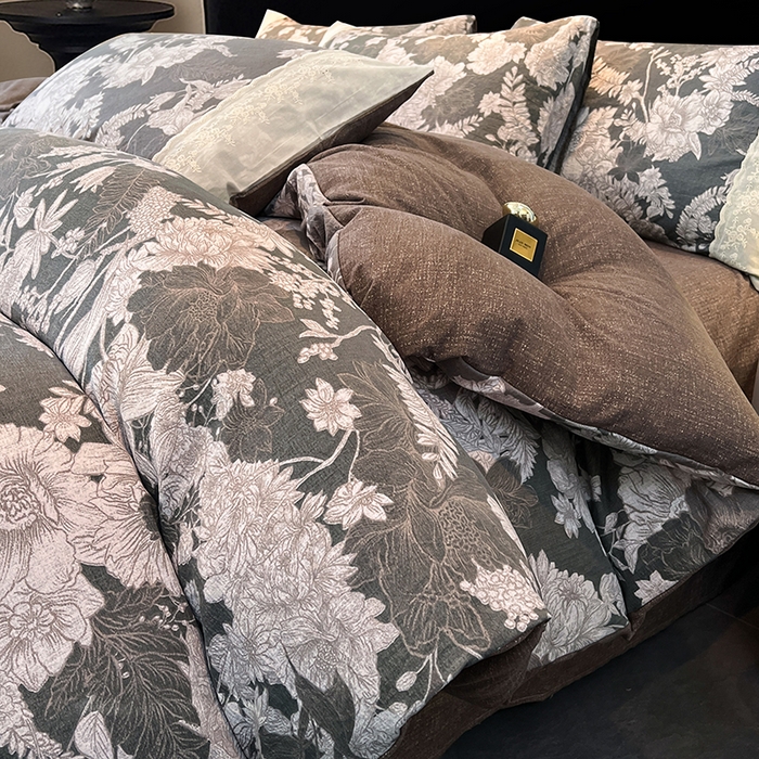 91家纺网 家纺一手货源 找家纺 圣比熊 2025新款原麻蕾丝花边四件套 浮绘花影-白